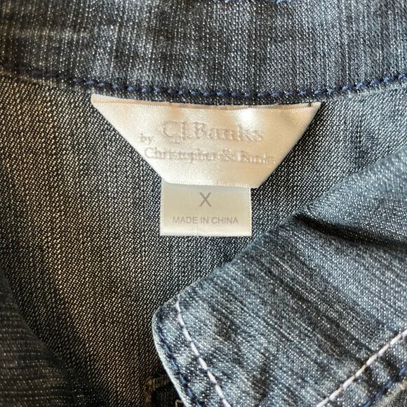 CJ Banks Jacket Shirt Jacket Puff Sleeve Size X 14W Plus Blue Jean Denim - Picture 6 of 10